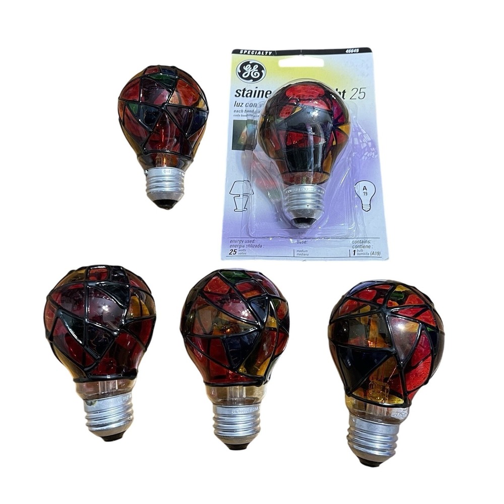 Lot of 5 GE Stained Glass 25W A19‎ Medium Base Light Bulb 46645